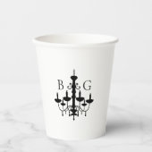 Elegante zwart witte kroonluchter monogram bruilof papieren bekers (Voorkant)