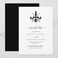 Elegante zwart witte kroonluchter monogram bruilof