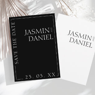 Elegante Zwart Witte Minimaal Typografie Trouwen Save The Date
