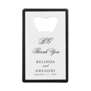 Elegante Zwart Witte Monogram Huwelijks Zitplaats  Kredietkaart Flessenopener