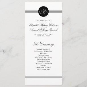 Elegante Zwart Witte Monogram Programma Kaartenrek