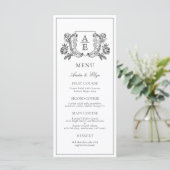 Elegante zwart-witte pioen bloemige bruiloft menu (Staand voorkant)