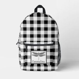 Elegante zwart witte plaid gingham libel bedrukte rugzak