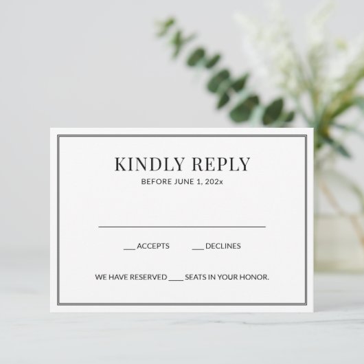 Elegante zwart-witte RSVP-kaart RSVP Kaartje (Staand voorkant)