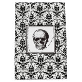 Elegante zwart-witte schedel damast medium cadeauzakje (Voorkant)