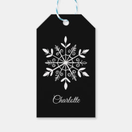 Elegante zwart-witte sneeuwvlok gepersonaliseerd cadeaulabel
