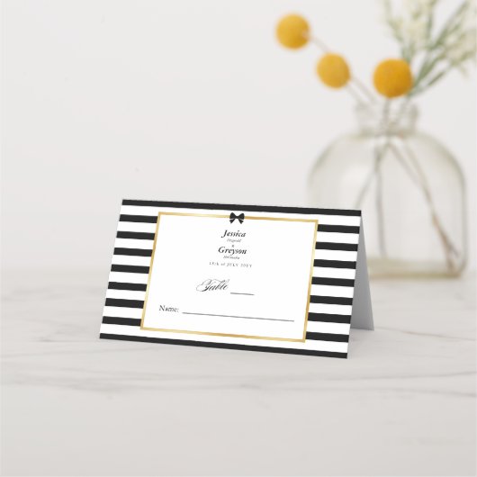 Elegante zwart witte streep gouden Lijst bruiloft (Voorkant)