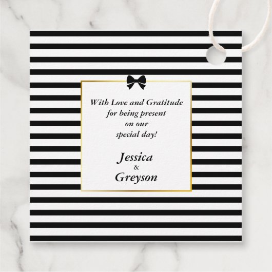 Elegante zwart witte streep gouden Lijst bruiloft Bedankjes Labels (Achterkant)