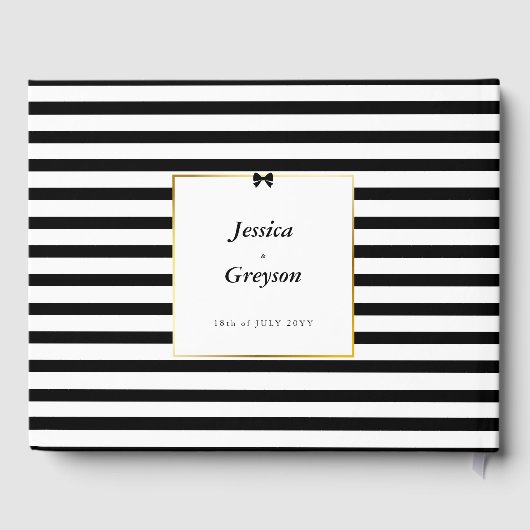 Elegante zwart witte streep gouden Lijst bruiloft Gastenboek (Achterkant)