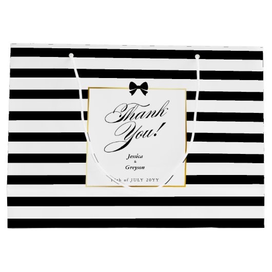 Elegante zwart witte streep gouden Lijst bruiloft Groot Cadeauzakje (Achterkant)