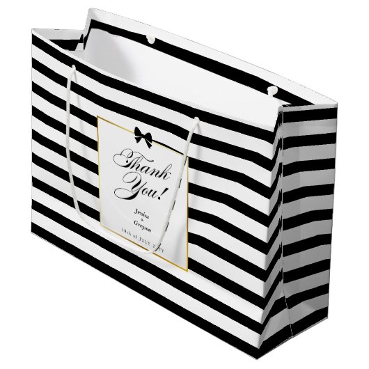 Elegante zwart witte streep gouden Lijst bruiloft Groot Cadeauzakje (Voorkant Gekanteld)