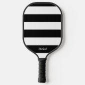 Elegante zwart & witte strepen gestreept pickleball paddle (Achterkant)