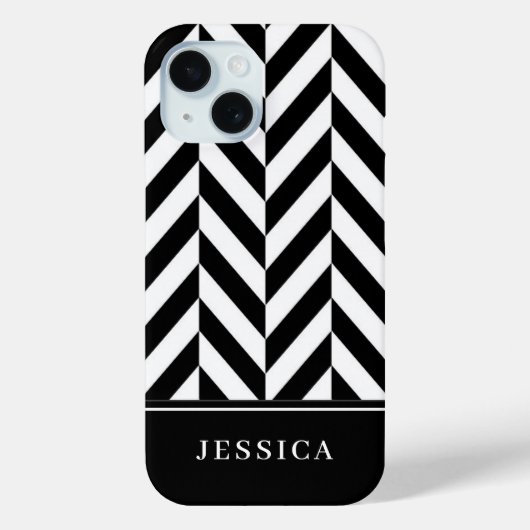 Elegante zwart-witte strepen patroonnaam Case-Mate iPhone case (Achterkant)