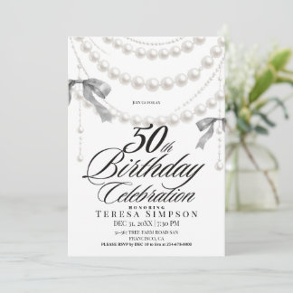 Elegante Zwart & Witte Strik 50e Verjaardag Kaart