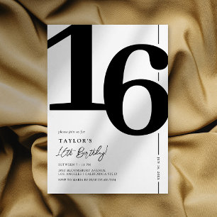 Elegante Zwart Witte Sweet 16 Uitnodiging
