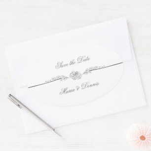 Elegante zwart-witte trouwlabels ovale sticker