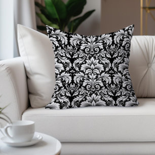Elegante Zwart Witte Vintage Damast Kussen