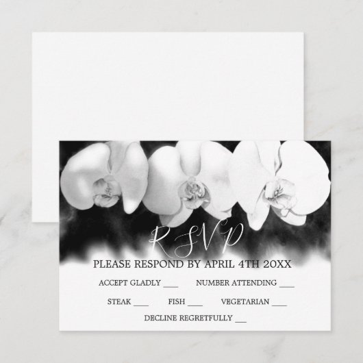 Elegante zwart witte waterverf orchideeën RSVP (Voorkant / Achterkant)