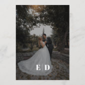 Elegante zwart-witte zijgolf foto bruiloft menu (Achterkant)