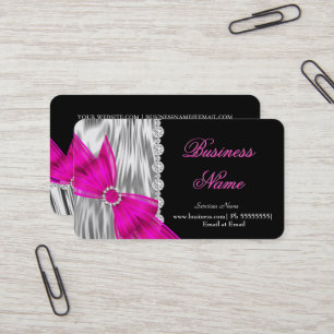 Elegante Zwart Zilveren Zijde Heet Roze Strik Visitekaartje