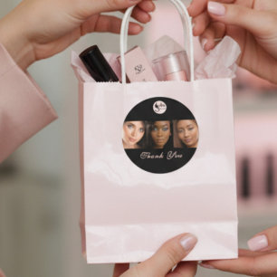 Elegante Zwarte 3 Foto Make-up Bedankt Zakelijk Ronde Sticker