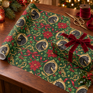 Elegante zwarte Andalusische kerstpoinsettia Cadeaupapier