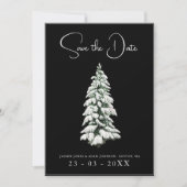 Elegante Zwarte Besneeuwde Dennen Huwelijk Save The Date (Voorkant)