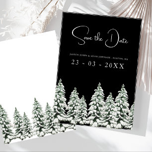 Elegante Zwarte Besneeuwde Dennen Huwelijk Save The Date