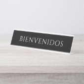 Elegante Zwarte Bienvenidos Welkom Naambord Bureau Naambordje (Voorkant)