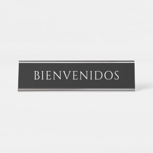 Elegante Zwarte Bienvenidos Welkom Naambord Bureau Naambordje (Voorkant)