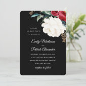 Elegante Zwarte Bloemen Kerstbruiloft Kaart (Staand voorkant)