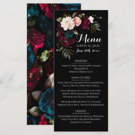 Elegante Zwarte Bloemen Trouwmenu Sjabloon Menu