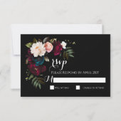 Elegante Zwarte Bloemen Wedding RSVP Response Kaar (Voorkant)
