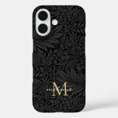 Elegante Zwarte Bloemrijke Script Monogram Case-Mate iPhone Case (Achterkant)