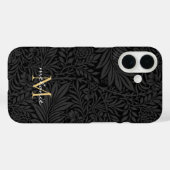 Elegante Zwarte Bloemrijke Script Monogram Case-Mate iPhone Case (Achterkant (horizontaal))