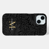 Elegante Zwarte Bloemrijke Script Monogram Case-Mate iPhone Case (Achterkant (horizontaal))