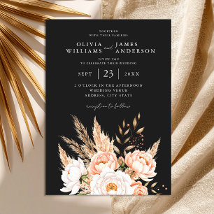Elegante zwarte Boho Chic Bloemen Herfst Huwelijk Kaart