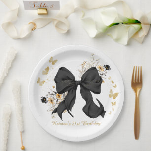 Elegante zwarte boog Coquette Wildflowers Papieren Bordje