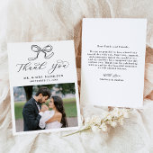 Elegante zwarte boog foto bruiloft bedankkaart