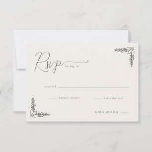 Elegante Zwarte Botanische RSVP Kaartje