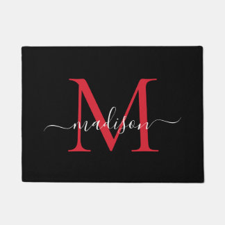 Elegante zwarte Bourgogne Custom Monogram Script N Deurmat