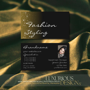 Elegante Zwarte Bruine Glitter Sterren Chic met Fo Visitekaartje