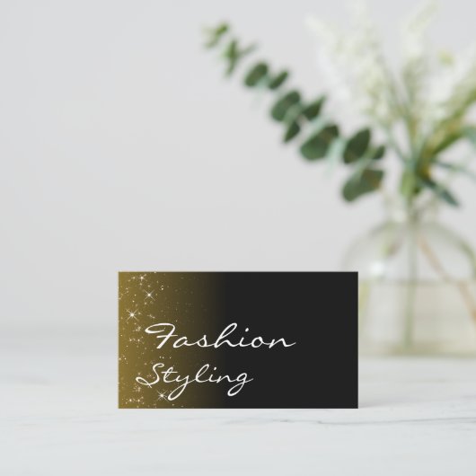 Elegante Zwarte Bruine Glitter Sterren Chic met Fo Visitekaartje (Staand voorkant)