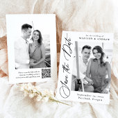 Elegante Zwarte Calligrafie 2 Foto QR Code Trouwen Save The Date