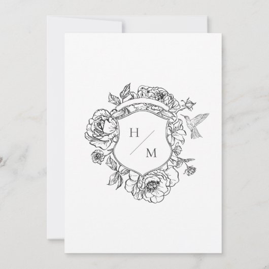 Elegante zwarte Chinoiserie Bird & Crest bruiloft Kaart (Achterkant)