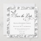 Elegante zwarte Chinoiserie Bird & Crest bruiloft Save The Date (Voorkant)