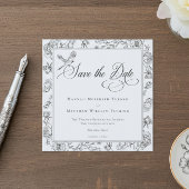 Elegante zwarte Chinoiserie Bird & Crest bruiloft Save The Date