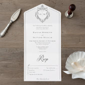 Elegante zwarte Chinoiserie Bird Crest Wedding All In One Uitnodiging