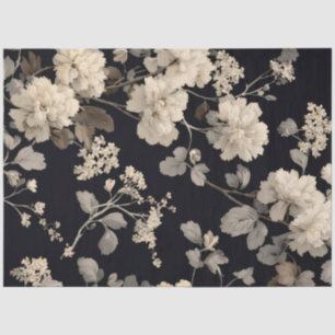 Elegante Zwarte & Crème Pioen Bloemendecoupage Amb Tissuepapier