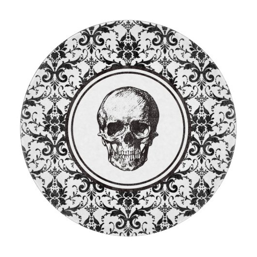 Elegante  zwarte Damask Pattern Skull Snijplank (Voorkant)